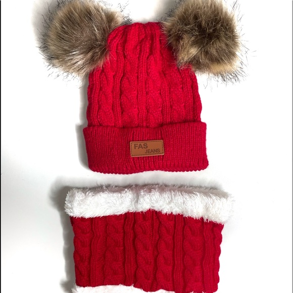 Red Winter Girls & Boys Warm Hats Set; Toddler Scarf Set - Picture 3 of 6
